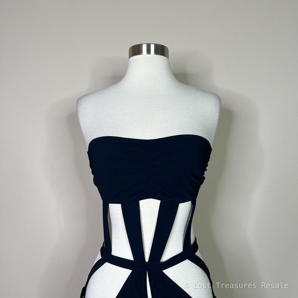 Dolce & Gabbana | Strappy Gold Logo Black Bandeau Designer One Piece Swimsuit M - Picture 3 of 13
